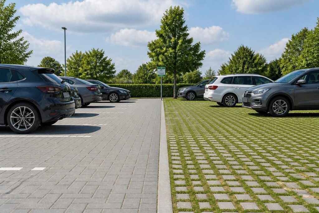 découvrez comment choisir entre dalle en béton et dalle végétale pour un parking engazonné écologique, alliant durabilité et respect de l'environnement.