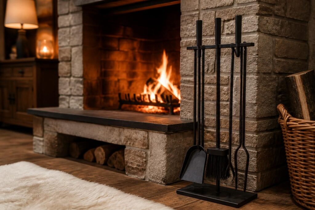 découvrez les outils de cheminée indispensables, incluant serviteur et accessoires pratiques, pour entretenir et profiter pleinement de votre feu de cheminée.