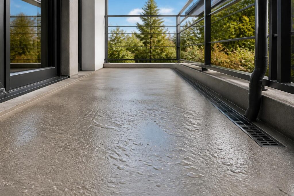 Goutte d’eau balcon : solutions pour éviter l’accumulation sur béton