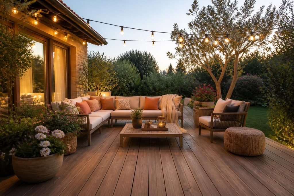 Aménager un extérieur terrasse en bois ou résine pour un coin convivial