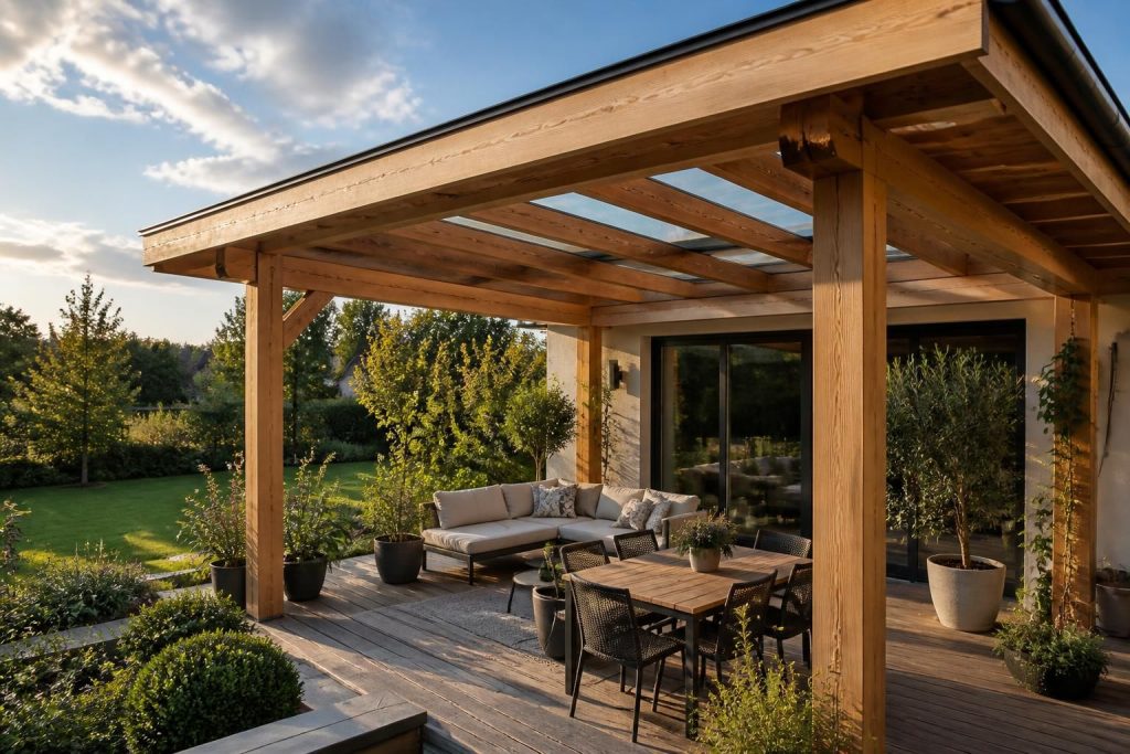 Avancée de toit en bois pour terrasse : conseils pour un abri esthétique et durable