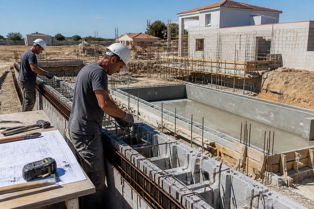 DTU ferraillage bloc à bancher : normes et plan pour piscine et construction