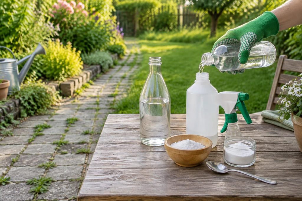 Désherbant vinaigre : recettes naturelles au vinaigre blanc, sel et bicarbonate pour désherber
