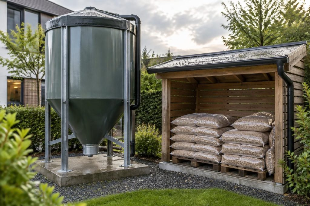 Stockage pellet extérieur : solutions pour protéger vos granulés de bois efficacement